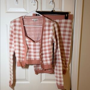 Pink and White Checkered Cardigan Set